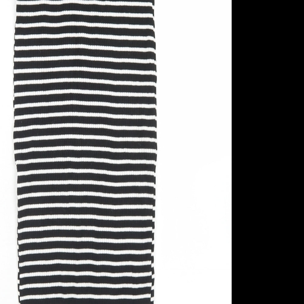 Stradivarius Womens Black Striped Cotton Bodycon  Size M  Crew Neck