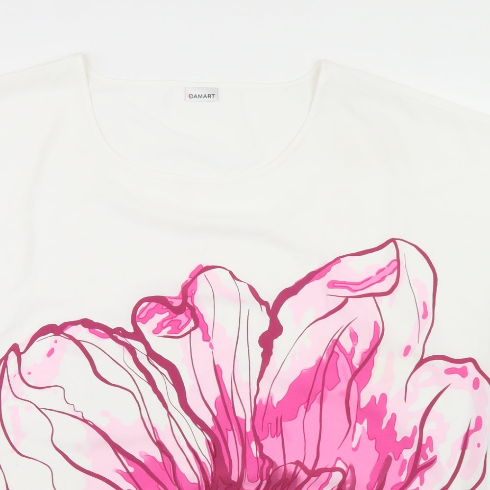 Damart Womens White  Polyester Basic Blouse Size 20 Round Neck - Flower