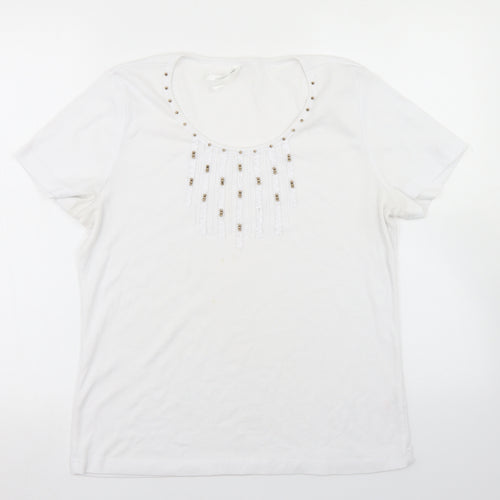 BM Womens White  Polyester Basic T-Shirt Size M Round Neck