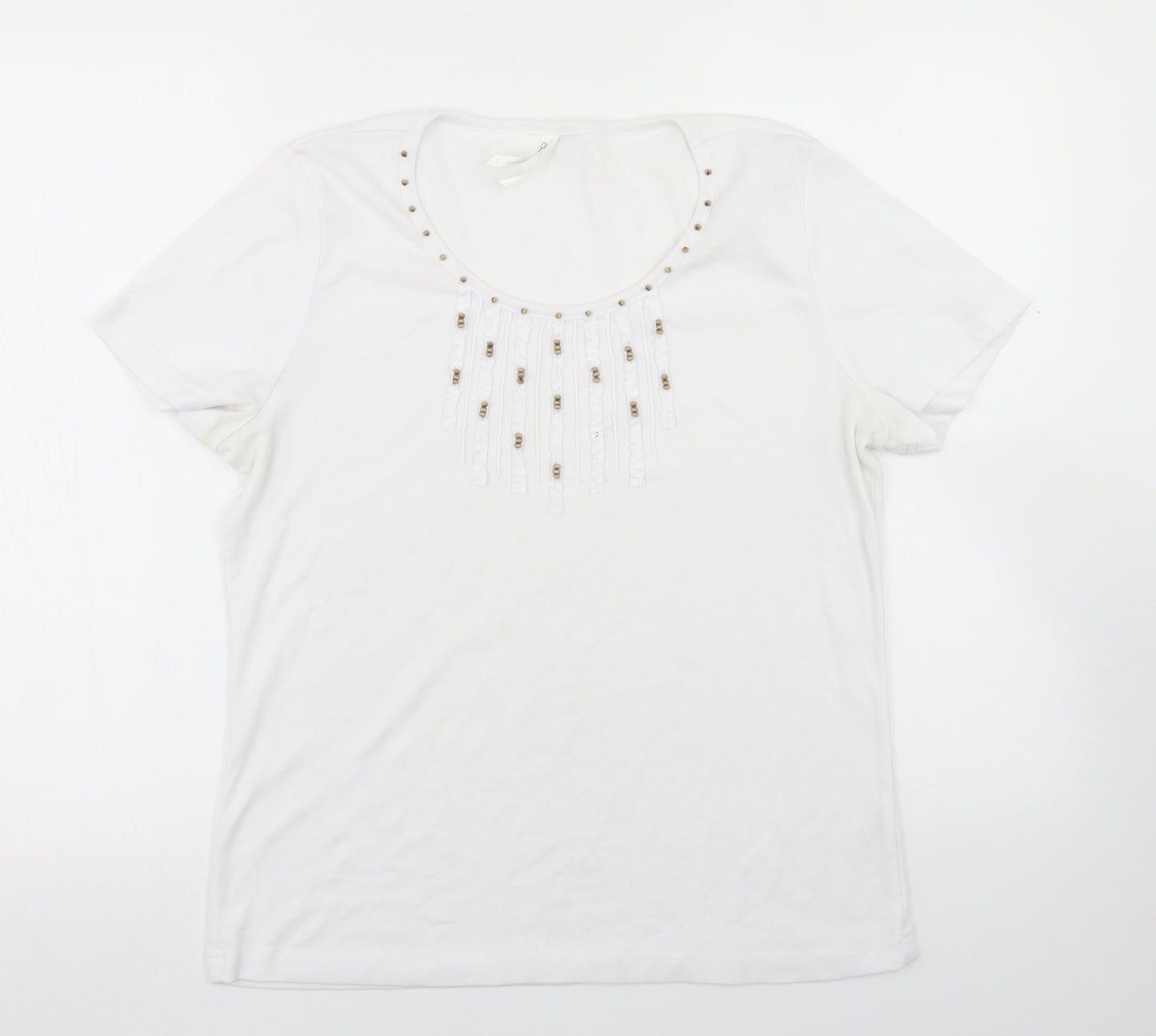 BM Womens White  Polyester Basic T-Shirt Size M Round Neck