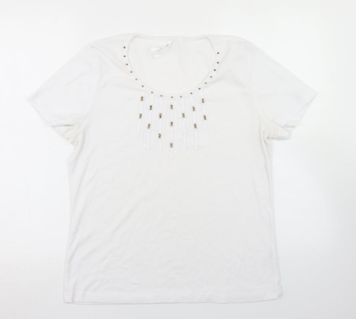BM Womens White  Polyester Basic T-Shirt Size M Round Neck