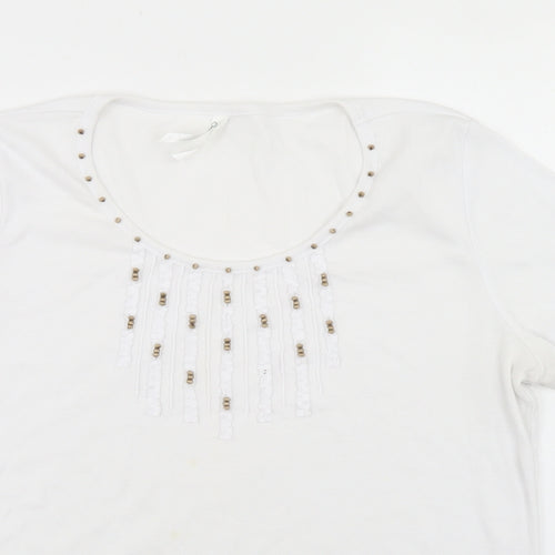 BM Womens White  Polyester Basic T-Shirt Size M Round Neck