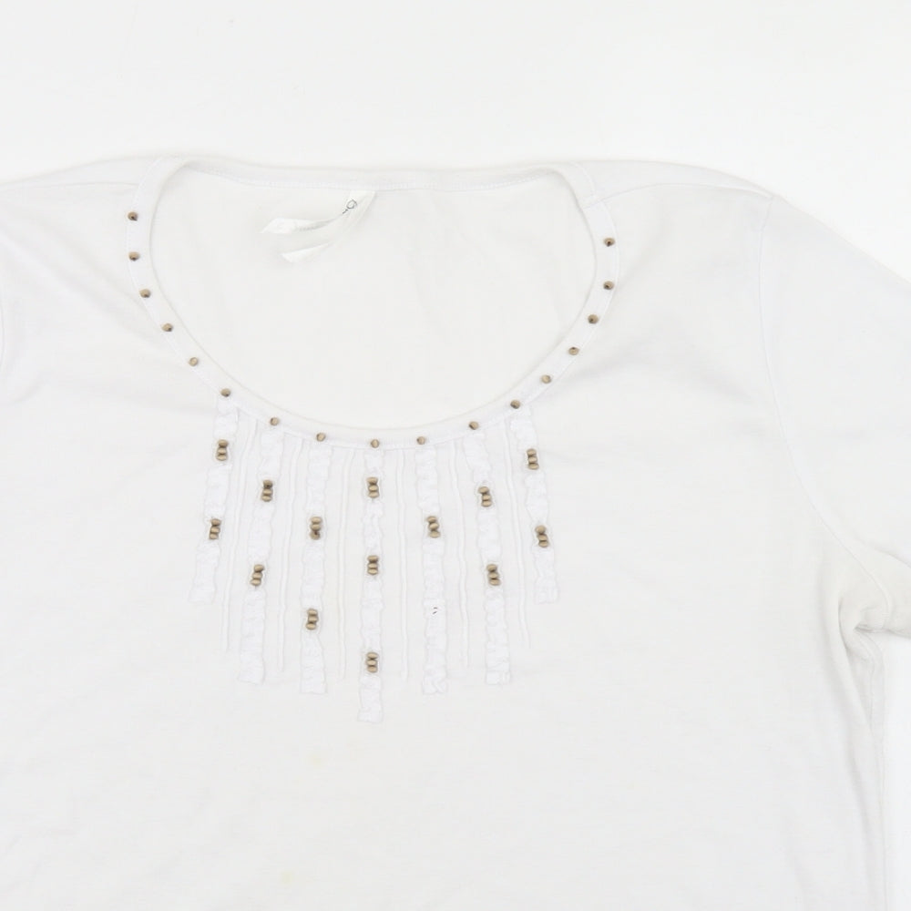BM Womens White  Polyester Basic T-Shirt Size M Round Neck