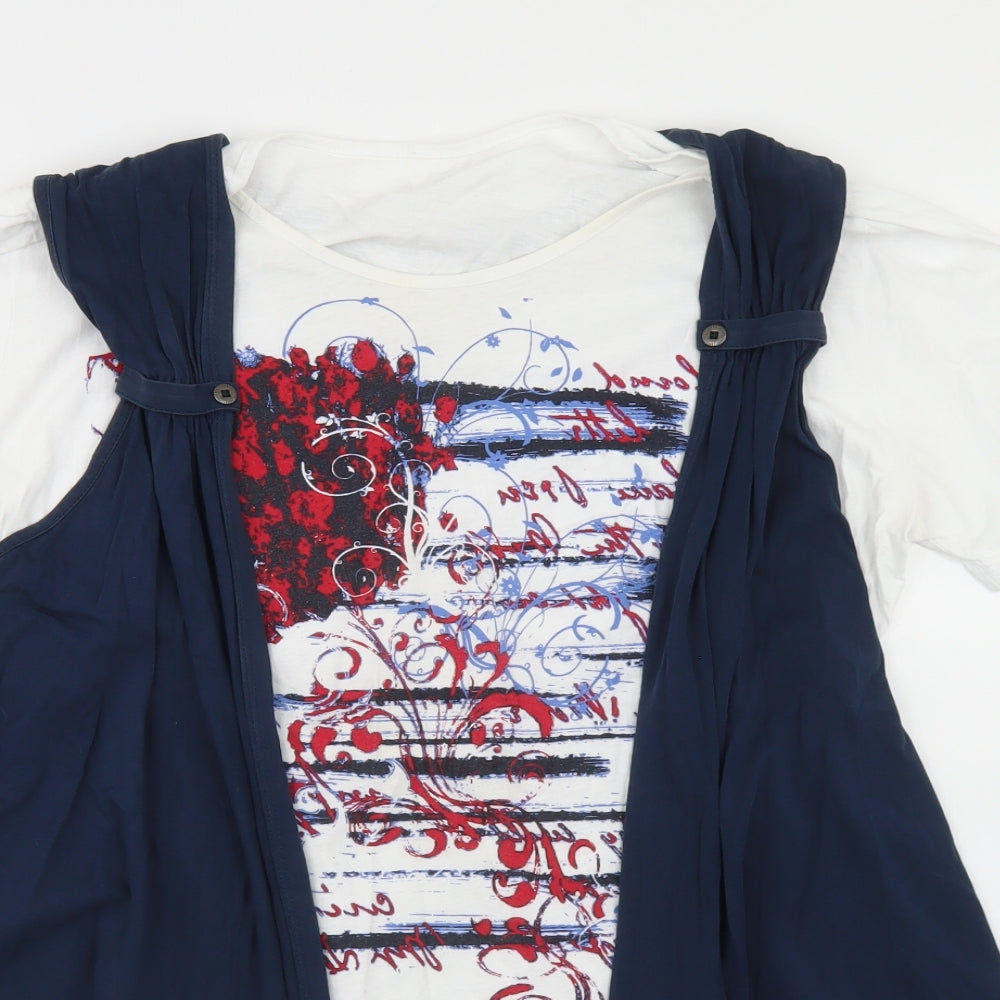 Isle Womens White  Cotton Basic T-Shirt Size L Crew Neck - With Waistcoat