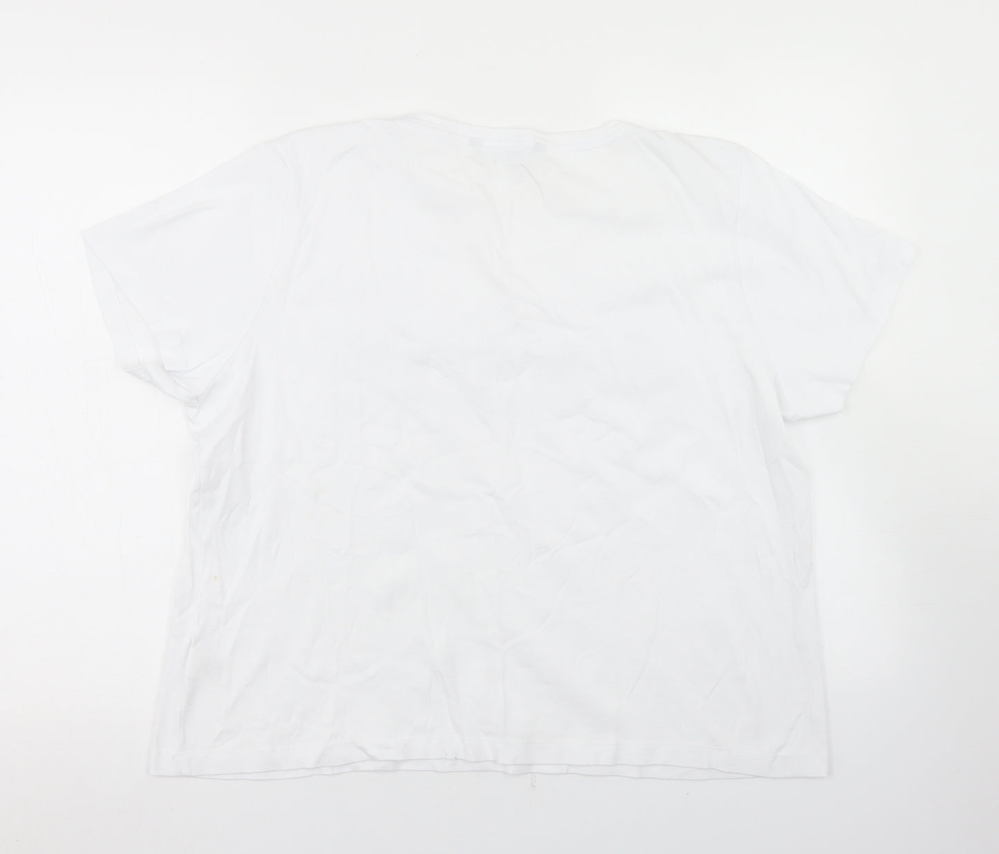 Bonmarché Womens White  Cotton Basic T-Shirt Size L Crew Neck - Flamingo