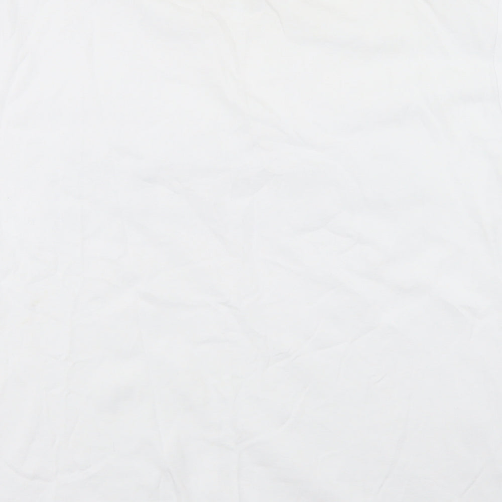 Bonmarché Womens White  Cotton Basic T-Shirt Size L Crew Neck - Flamingo