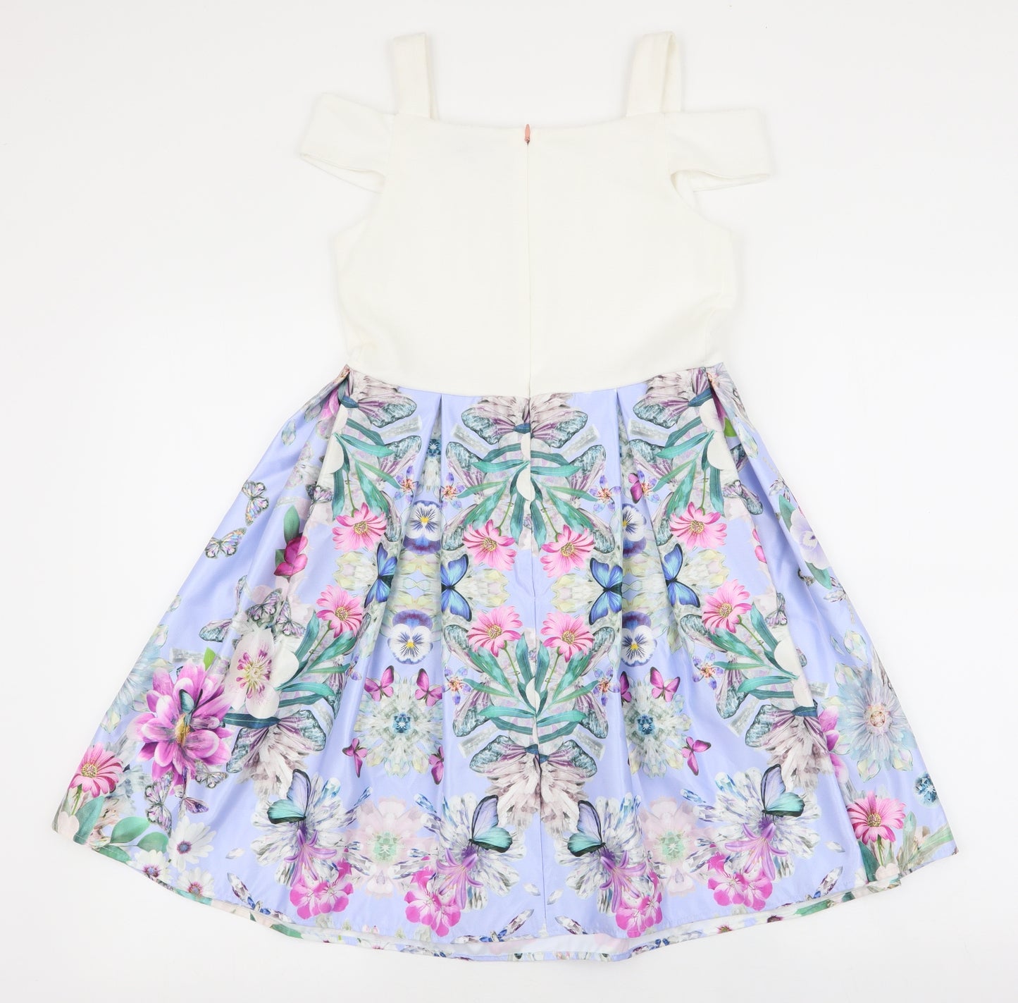 Lola Maverick Girls Multicoloured Floral 100% Polyester Skater Dress  Size 12 Years  Off the Shoulder Zip