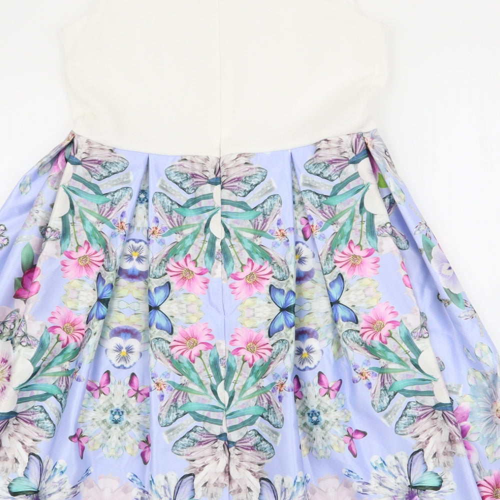 Lola Maverick Girls Multicoloured Floral 100% Polyester Skater Dress  Size 12 Years  Off the Shoulder Zip