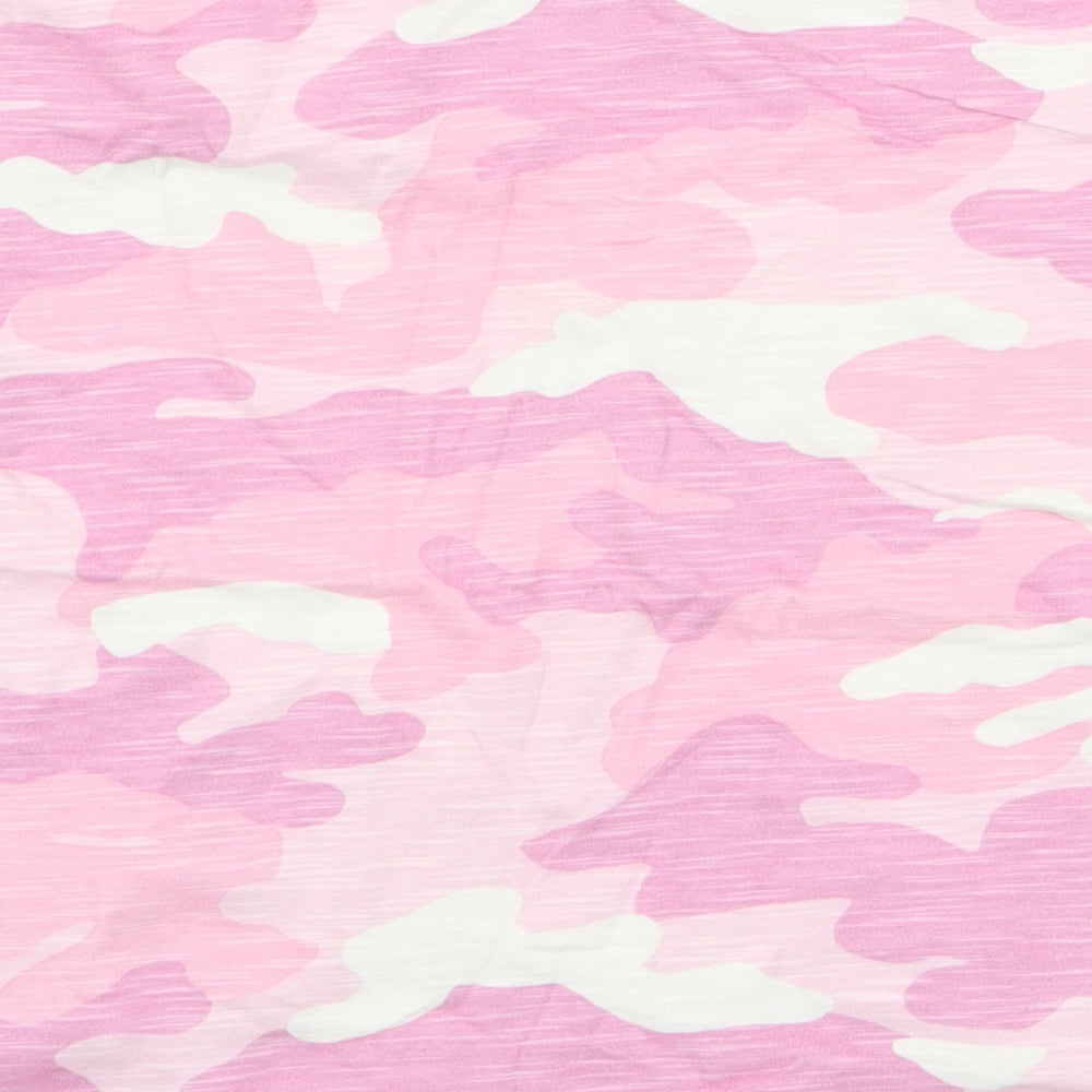 F&F Girls Pink Camouflage 100% Cotton Cropped T-Shirt Size 10-11 Years Round Neck Pullover