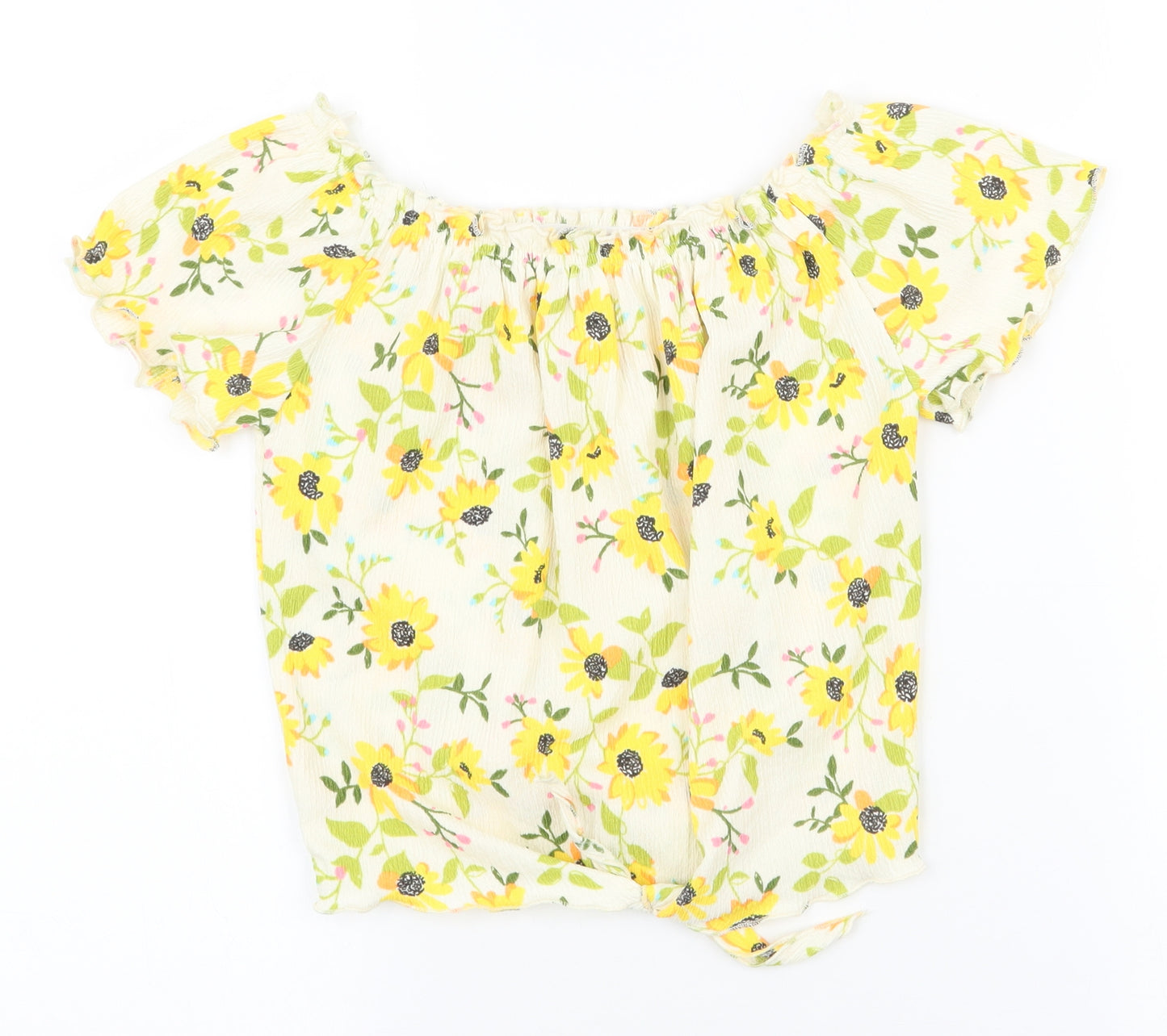 TU Girls Yellow Floral Polyester Cropped Blouse Size 9 Years Off the Shoulder Tie