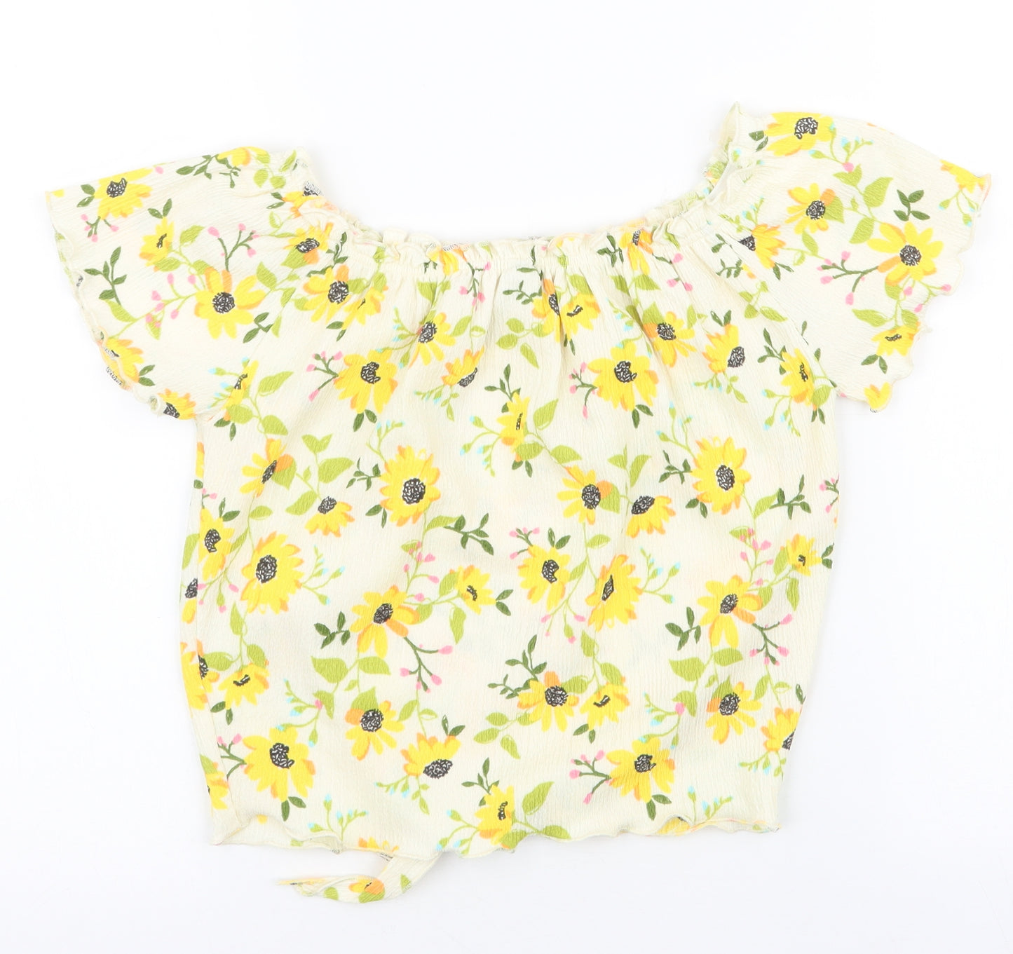 TU Girls Yellow Floral Polyester Cropped Blouse Size 9 Years Off the Shoulder Tie