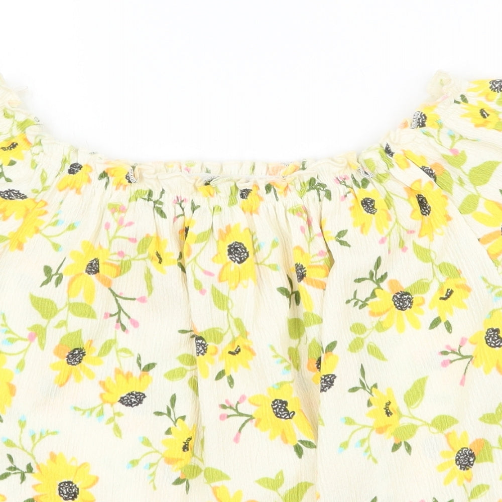 TU Girls Yellow Floral Polyester Cropped Blouse Size 9 Years Off the Shoulder Tie