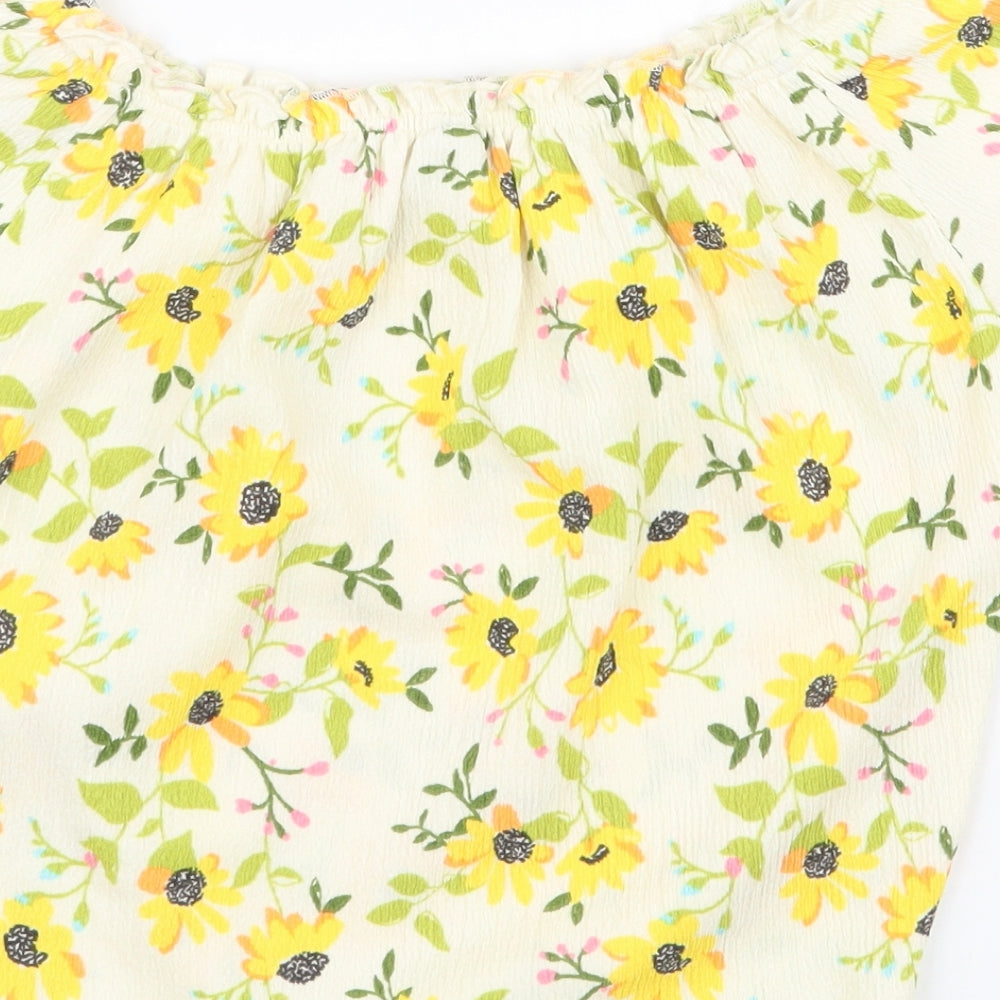 TU Girls Yellow Floral Polyester Cropped Blouse Size 9 Years Off the Shoulder Tie