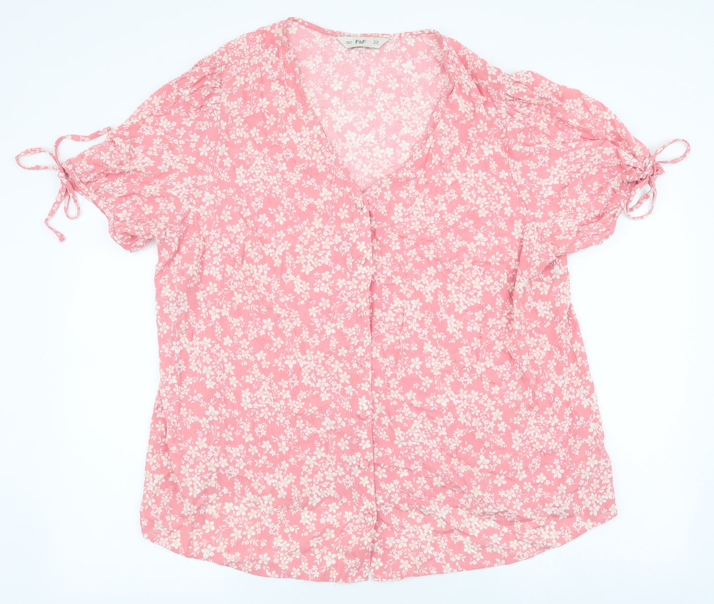 F&F Womens Pink Floral Viscose Basic Blouse Size 20 V-Neck