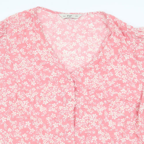F&F Womens Pink Floral Viscose Basic Blouse Size 20 V-Neck