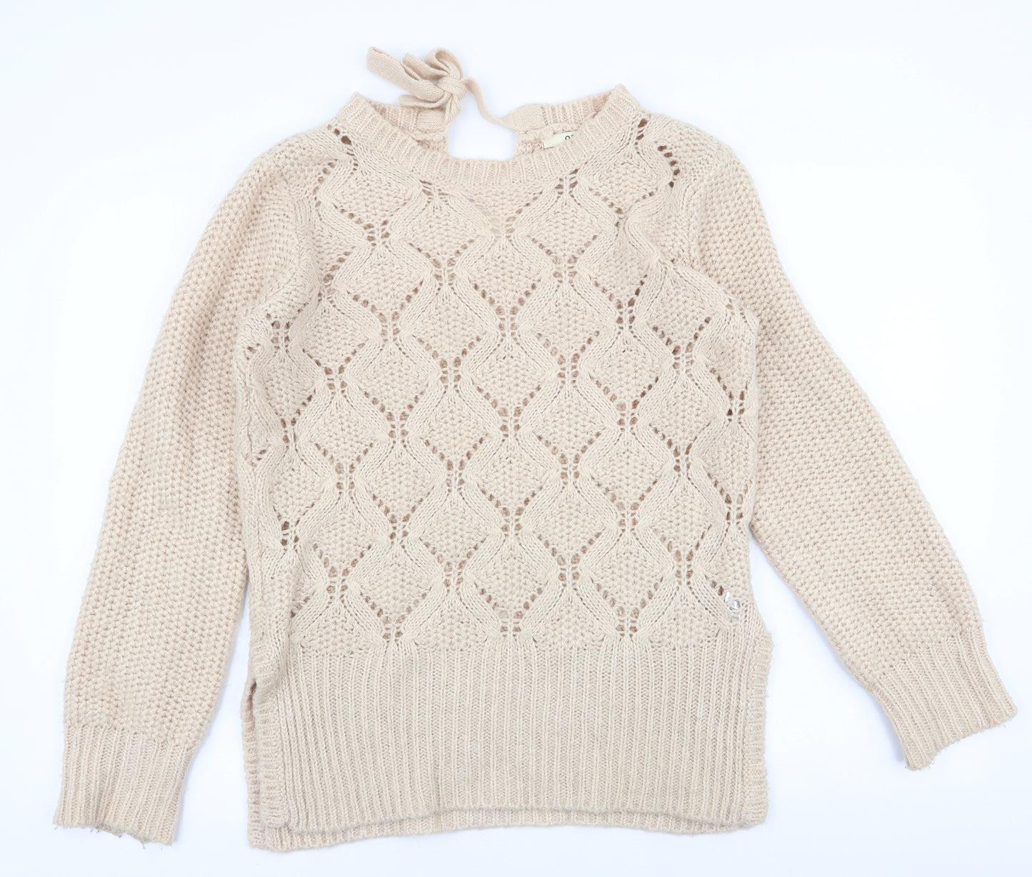 Oasis Womens Ivory Round Neck  Acrylic Pullover Jumper Size S
