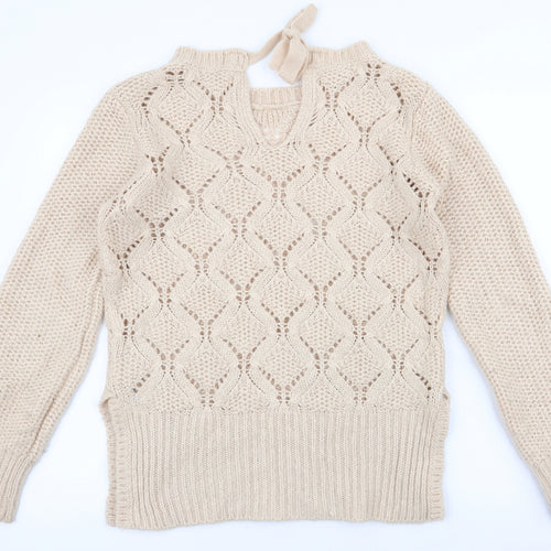 Oasis Womens Ivory Round Neck  Acrylic Pullover Jumper Size S