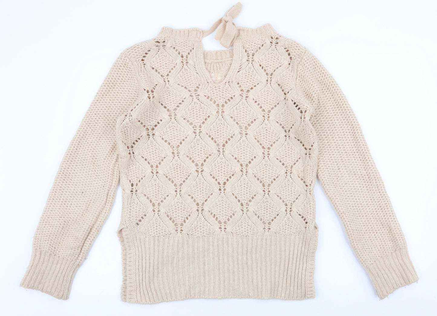 Oasis Womens Ivory Round Neck  Acrylic Pullover Jumper Size S