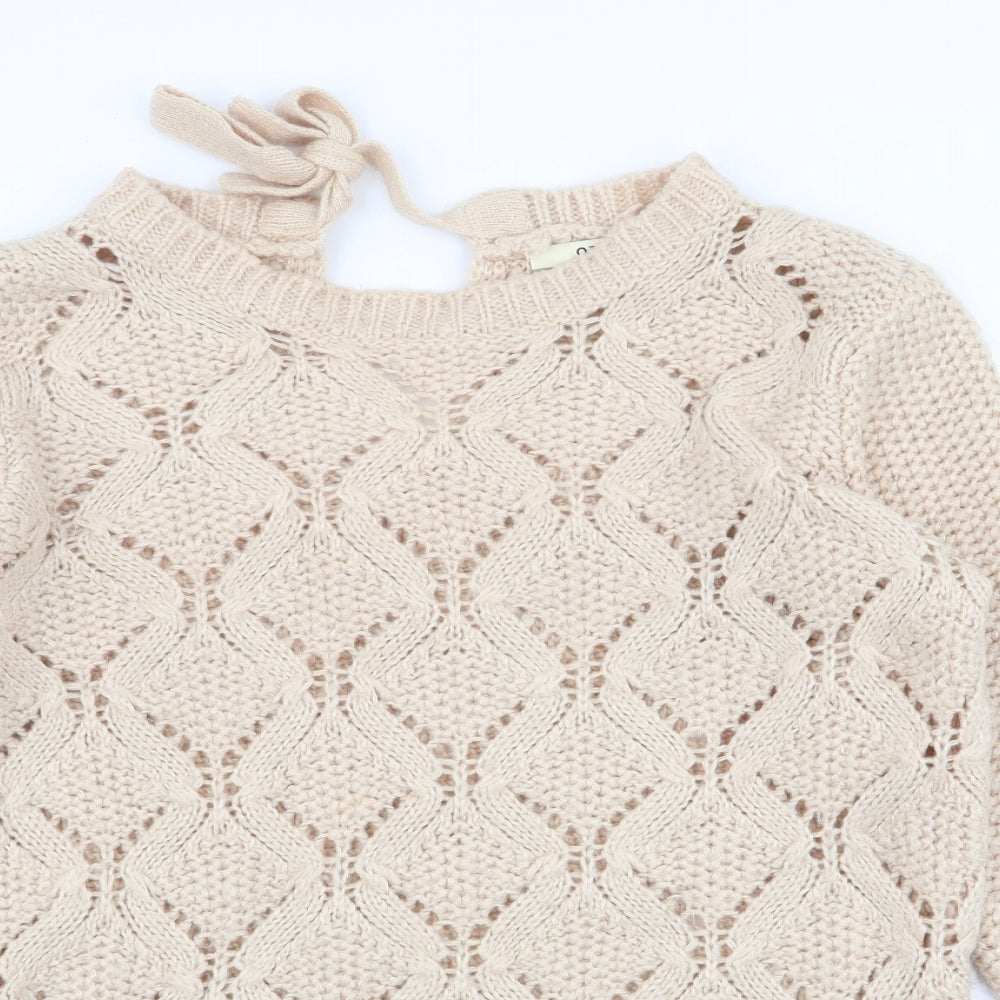 Oasis Womens Ivory Round Neck  Acrylic Pullover Jumper Size S