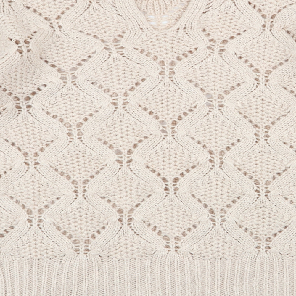 Oasis Womens Ivory Round Neck  Acrylic Pullover Jumper Size S