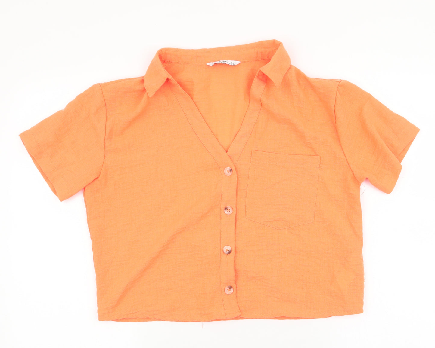 Stradivarius Womens Orange  Polyester Cropped Blouse Size S Collared