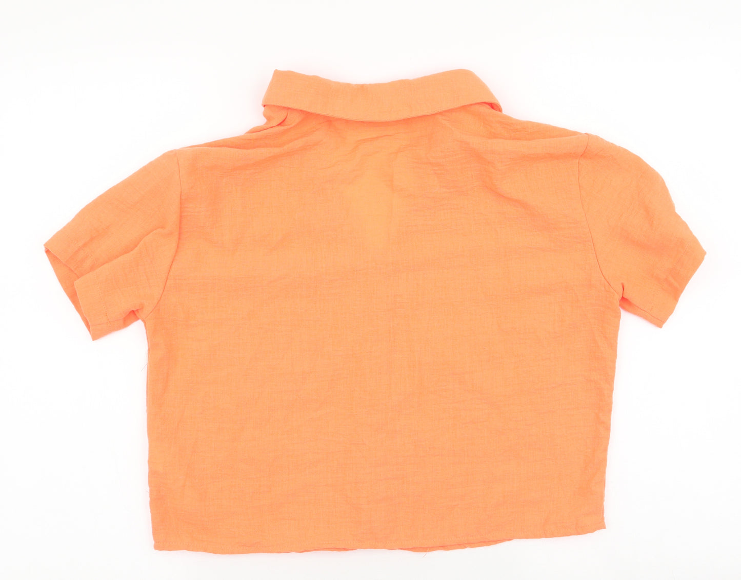 Stradivarius Womens Orange  Polyester Cropped Blouse Size S Collared