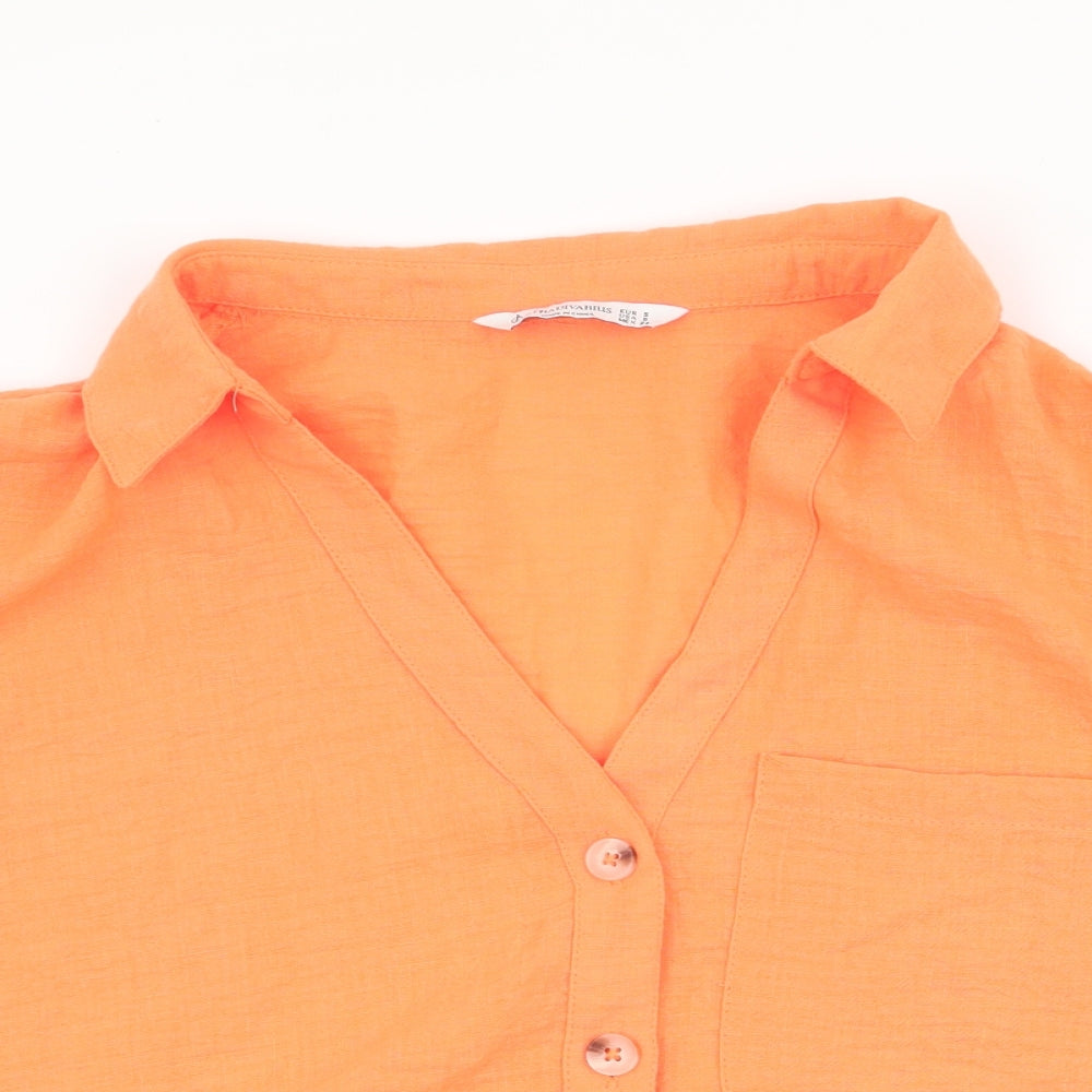 Stradivarius Womens Orange  Polyester Cropped Blouse Size S Collared