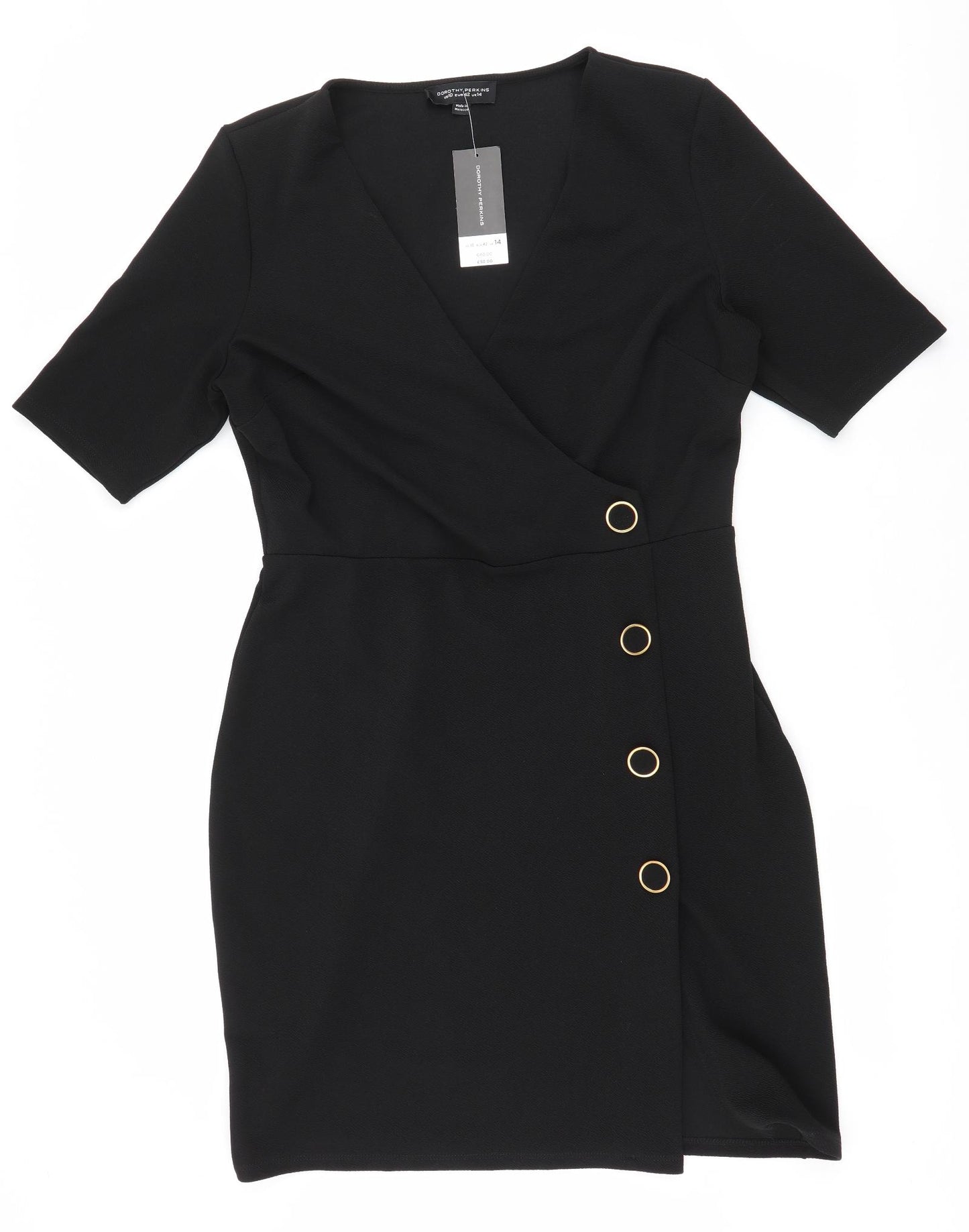 Dorothy Perkins Womens Black  Polyester Wrap Dress  Size 14  V-Neck Pullover