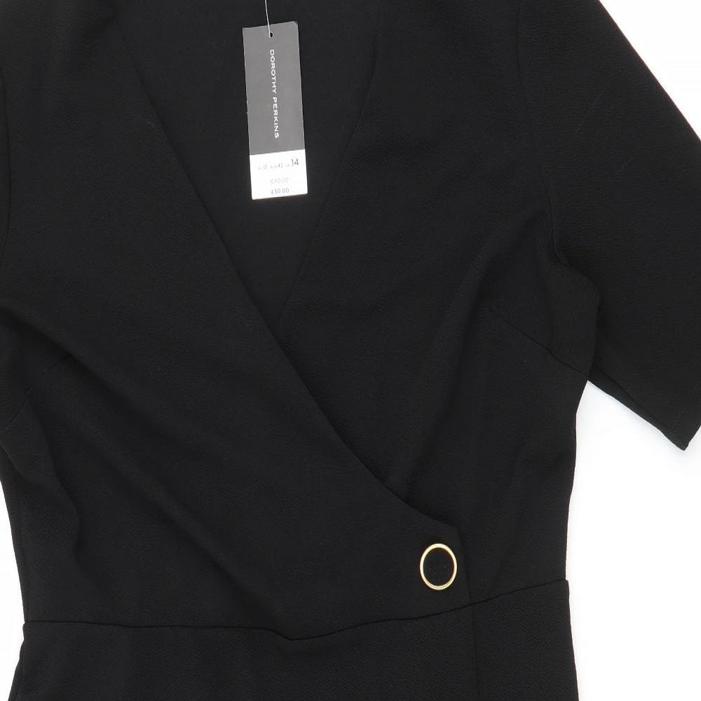 Dorothy Perkins Womens Black  Polyester Wrap Dress  Size 14  V-Neck Pullover