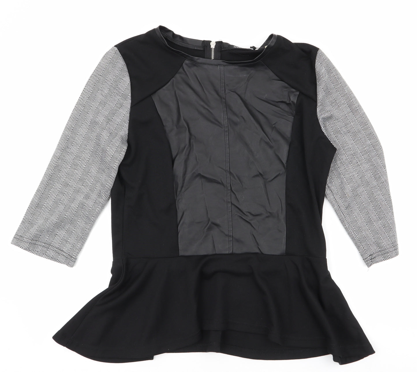 mystify Womens Black Herringbone Polyester Jersey Blouse Size L Round Neck