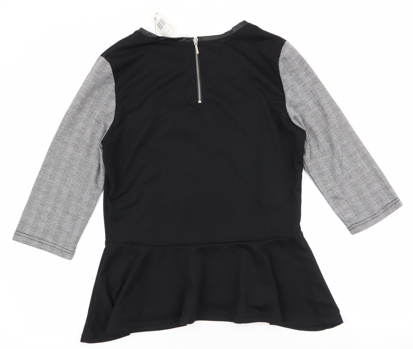 mystify Womens Black Herringbone Polyester Jersey Blouse Size L Round Neck