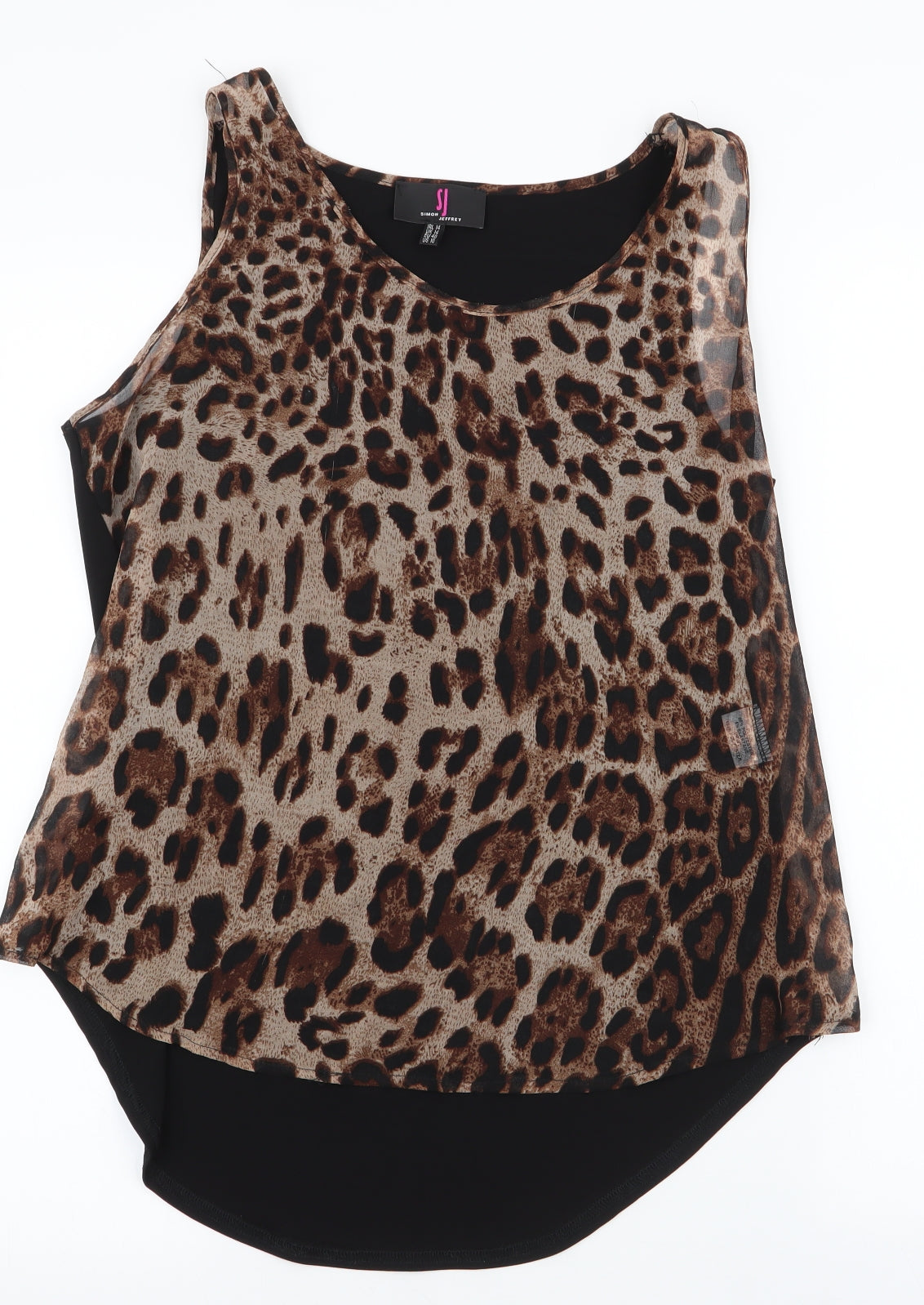 simon jeffrey Womens Black Animal Print Polyester Basic Tank Size 14 Round Neck