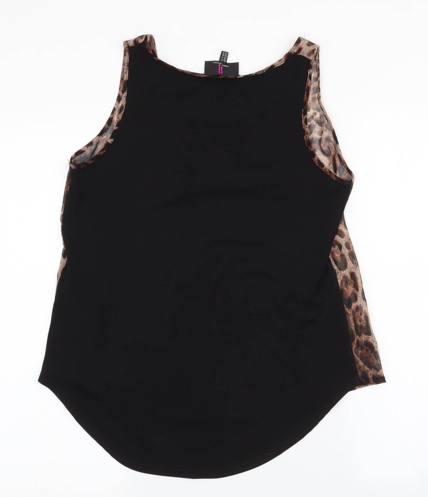simon jeffrey Womens Black Animal Print Polyester Basic Tank Size 14 Round Neck