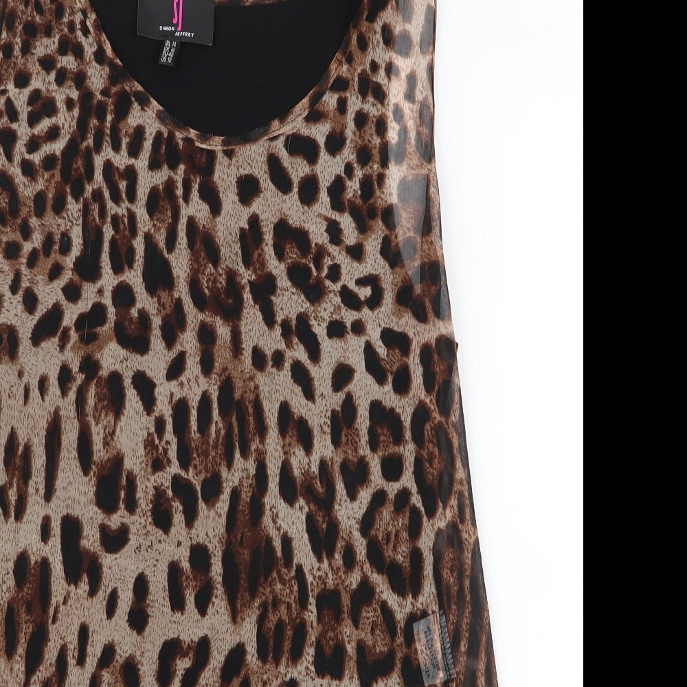 simon jeffrey Womens Black Animal Print Polyester Basic Tank Size 14 Round Neck