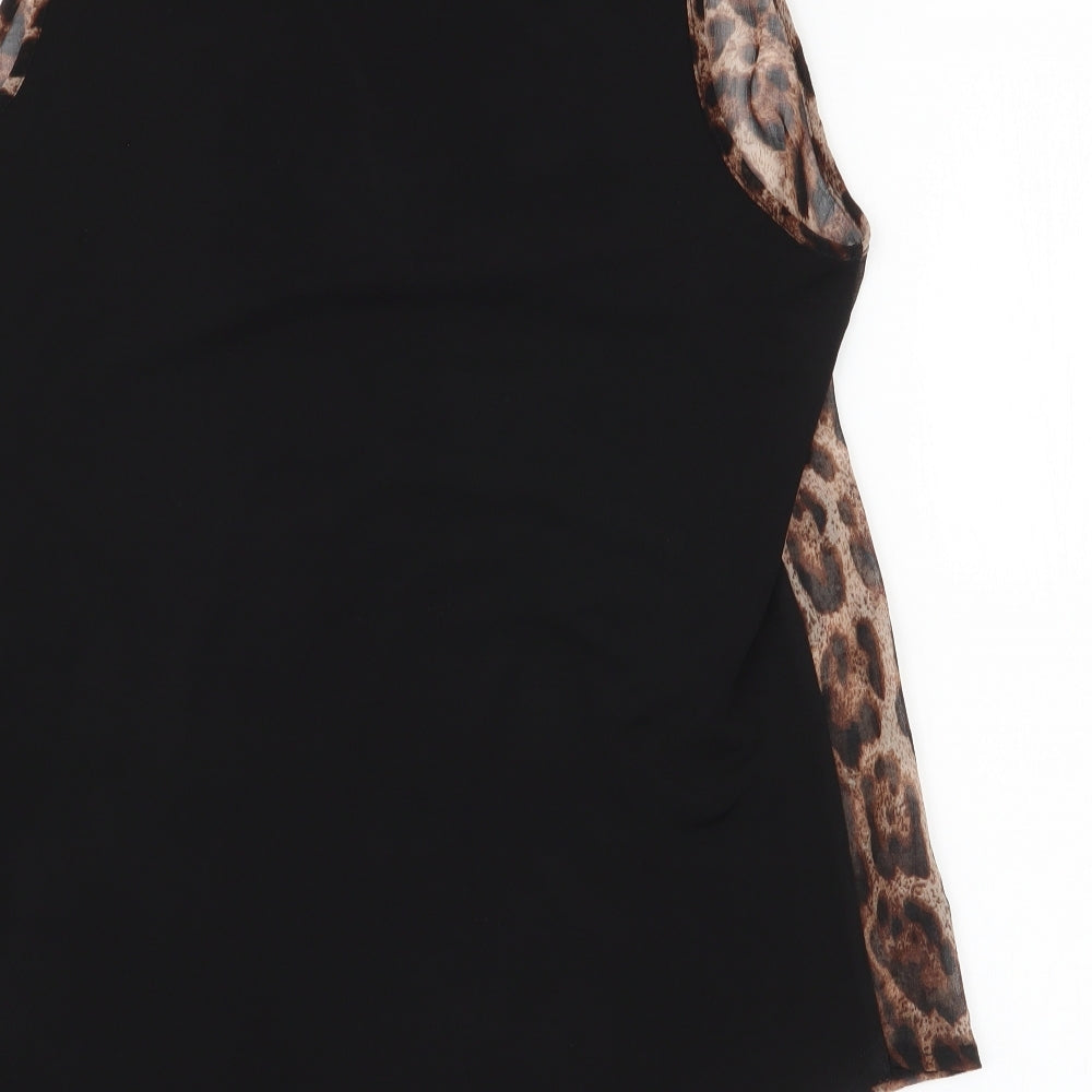simon jeffrey Womens Black Animal Print Polyester Basic Tank Size 14 Round Neck