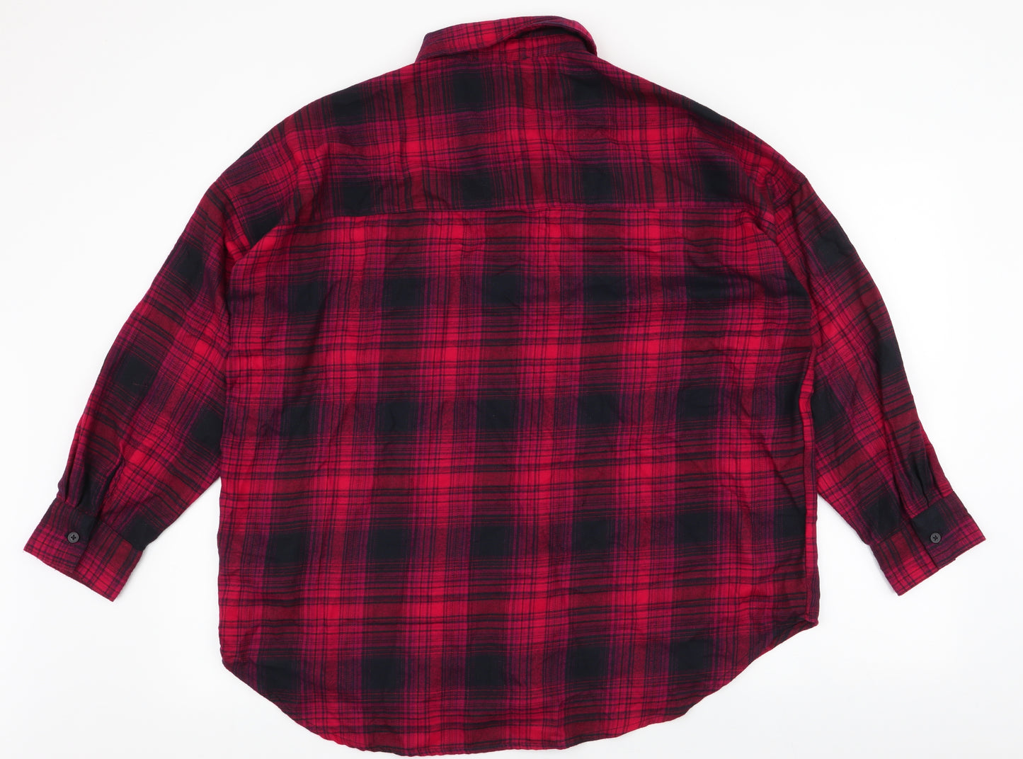 Primark Womens Red Plaid Polyester Jersey Button-Up Size 14 Collared