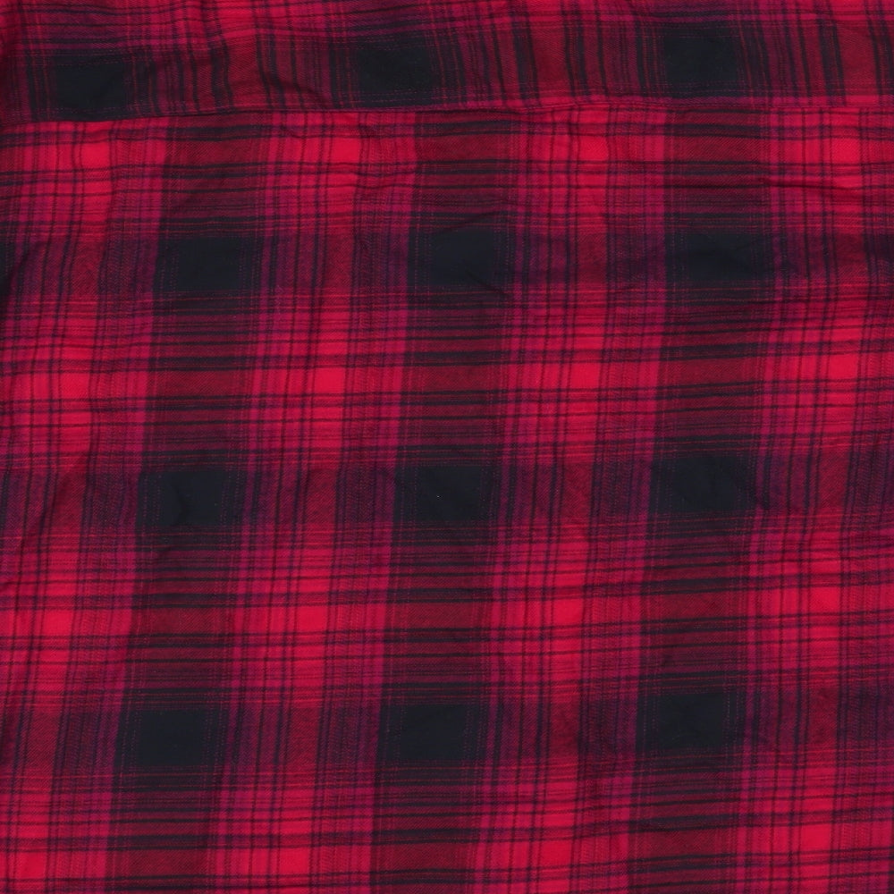 Primark Womens Red Plaid Polyester Jersey Button-Up Size 14 Collared