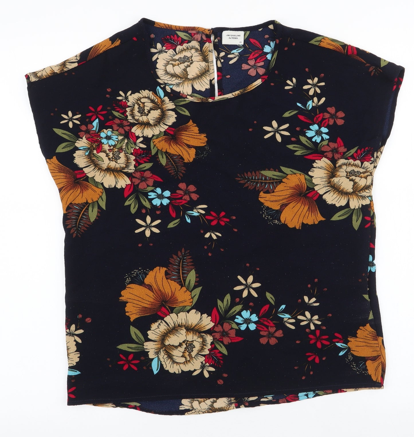 Jacqueline de Yong Womens Blue Floral Polyester Basic Blouse Size 6 Round Neck