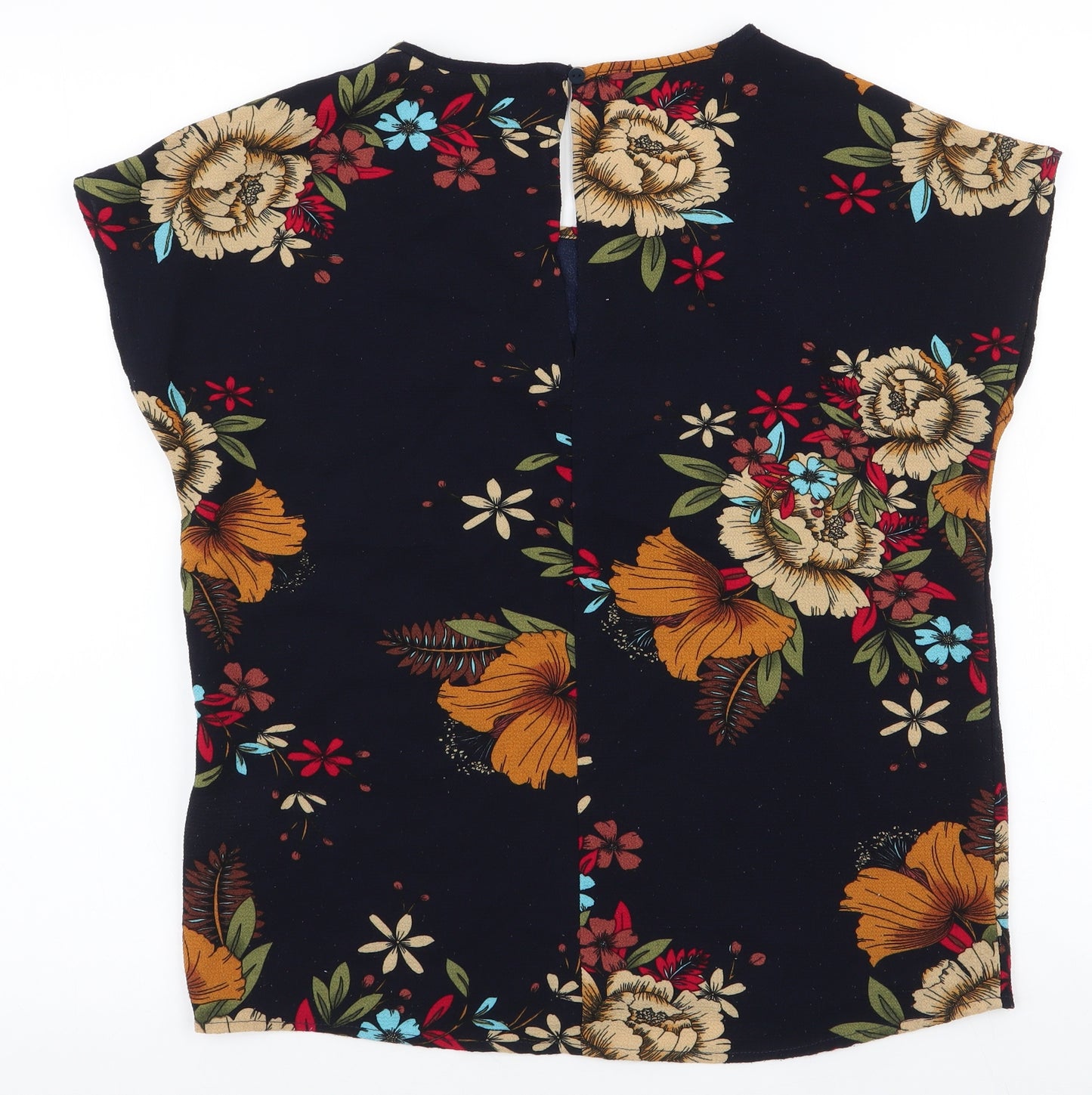 Jacqueline de Yong Womens Blue Floral Polyester Basic Blouse Size 6 Round Neck