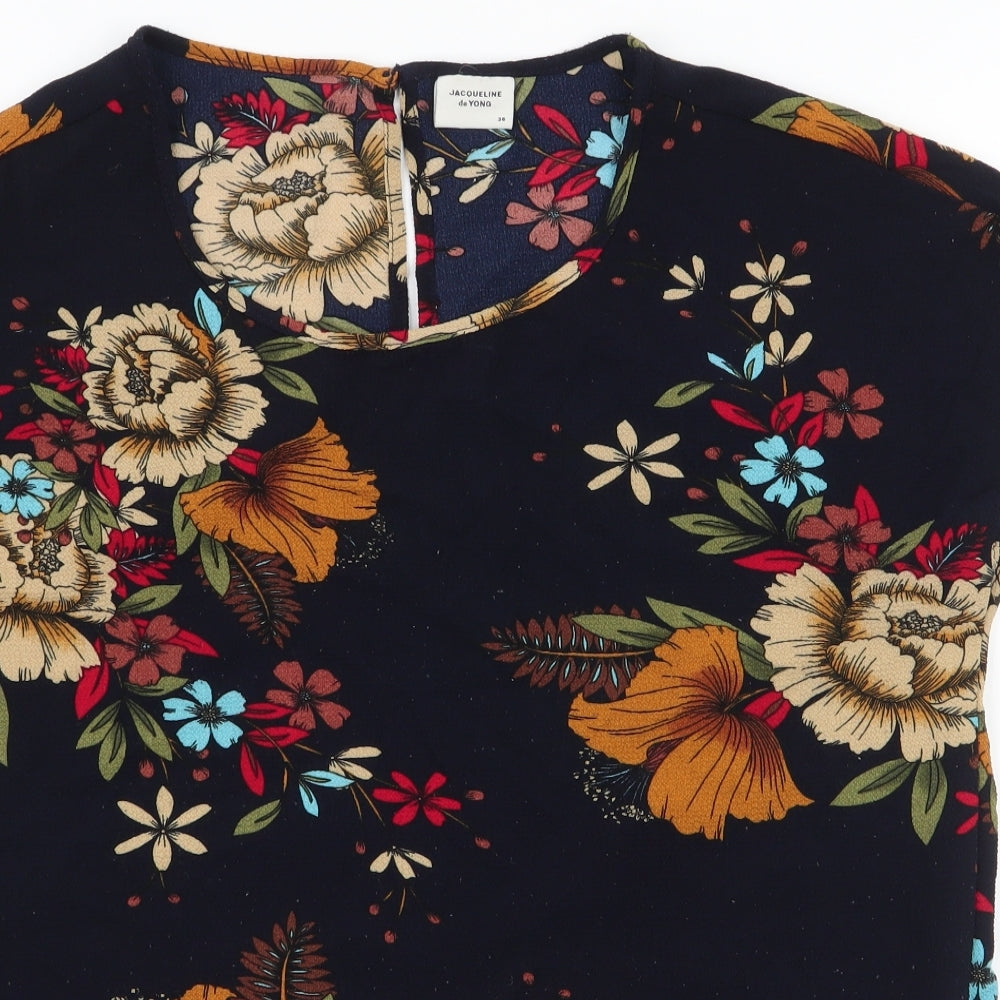 Jacqueline de Yong Womens Blue Floral Polyester Basic Blouse Size 6 Round Neck