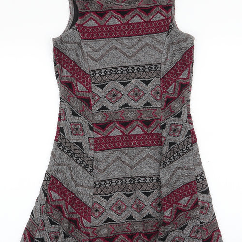 Only Womens Multicoloured Geometric Polyester A-Line  Size M  Round Neck Zip