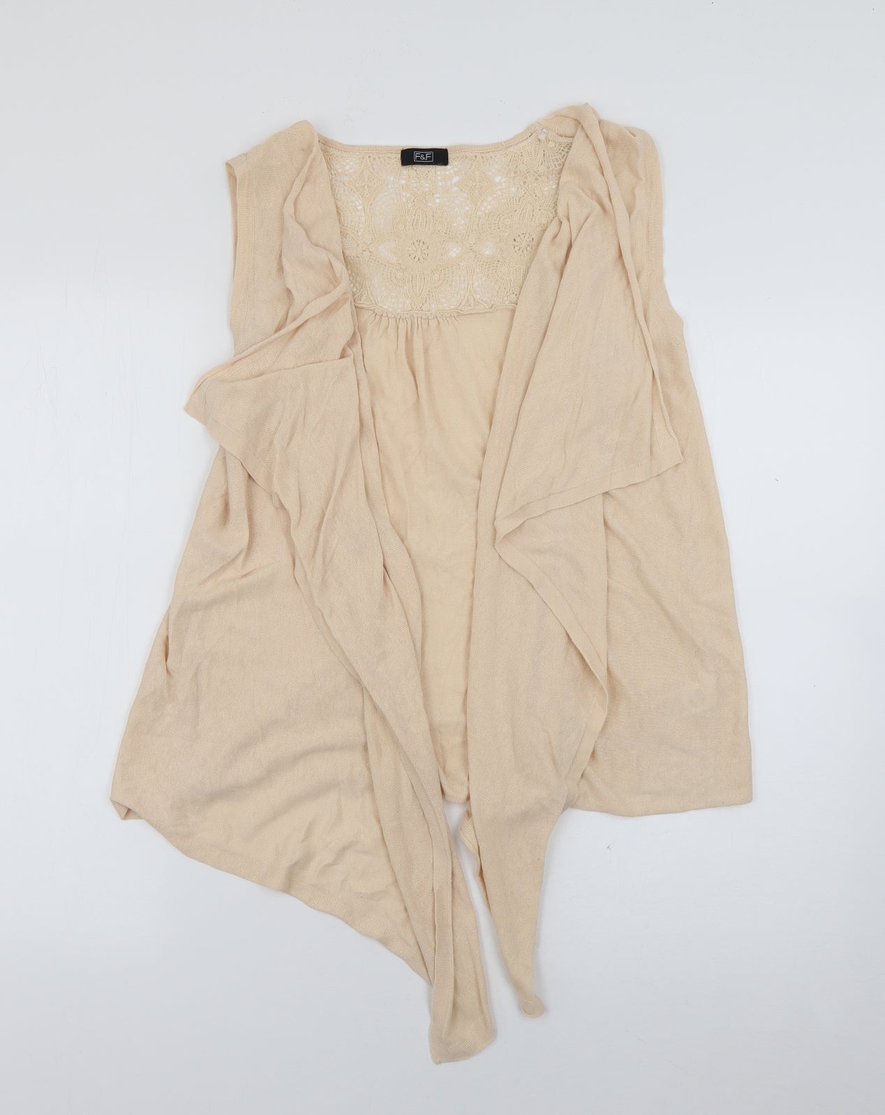F&F Womens Beige V-Neck  Cotton Cardigan Jumper Size 16