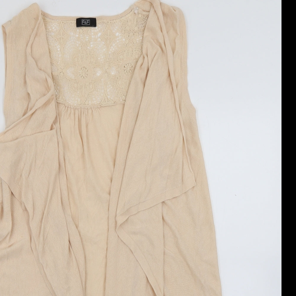 F&F Womens Beige V-Neck  Cotton Cardigan Jumper Size 16