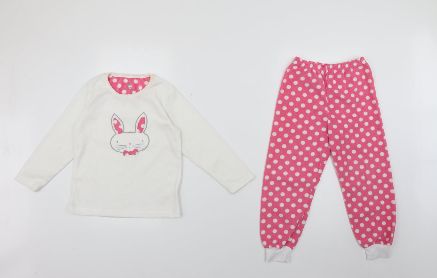 YD Girls Pink Polka Dot Polyester Top Pyjama Set Size 5-6 Years   - Rabbit Bunny