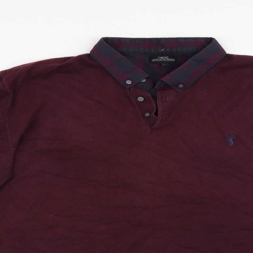 NEXT Mens Purple Collared  Cotton Pullover Jumper Size XL