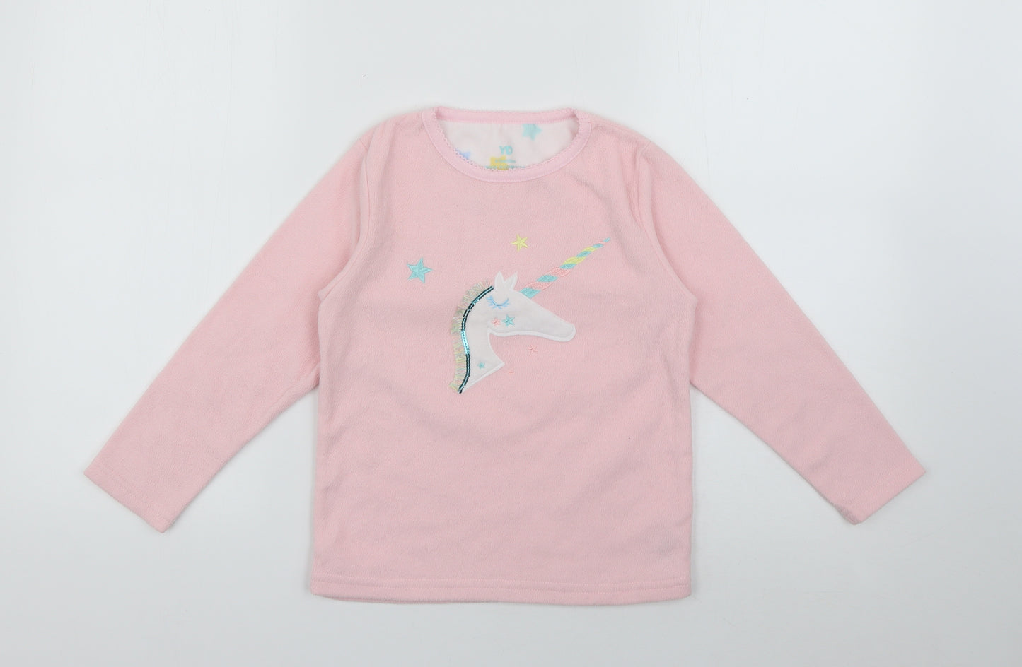 YD Girls Pink Round Neck  Polyester Pullover Jumper Size 5-6 Years   - Unicorn Stars