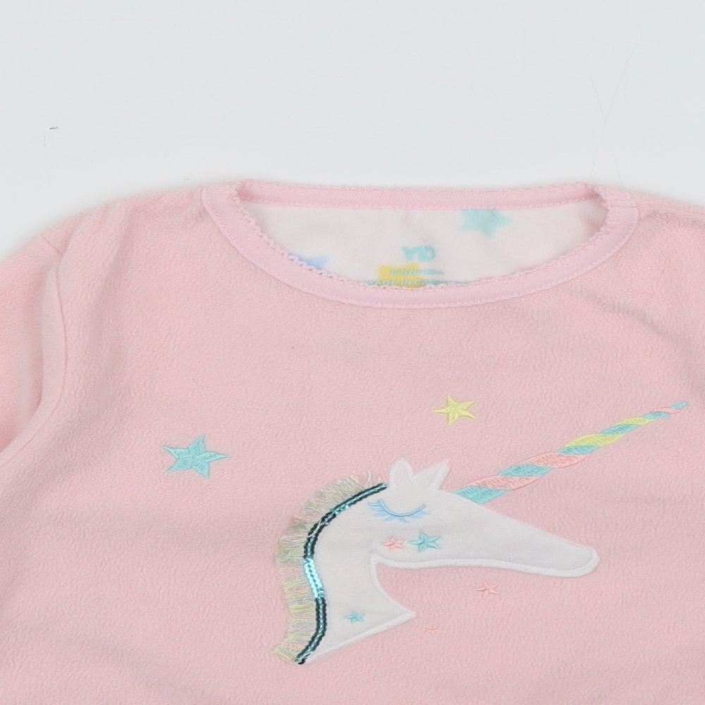 YD Girls Pink Round Neck  Polyester Pullover Jumper Size 5-6 Years   - Unicorn Stars