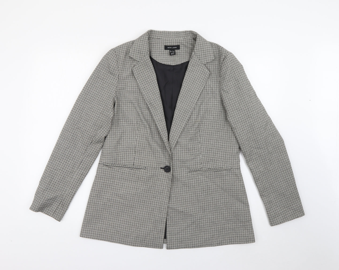 New Look Womens Beige Houndstooth Polyester Jacket Blazer Size 12