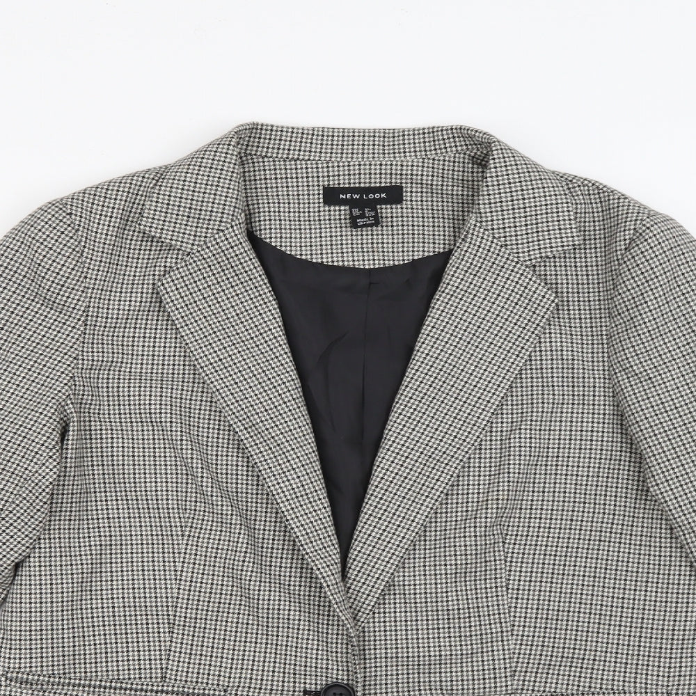New Look Womens Beige Houndstooth Polyester Jacket Blazer Size 12