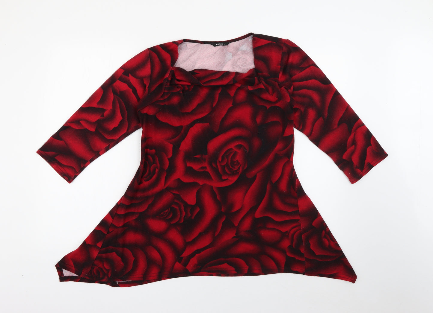 Roman Womens Red Square Neck Floral Polyester Pullover Jumper Size 12   - Rose
